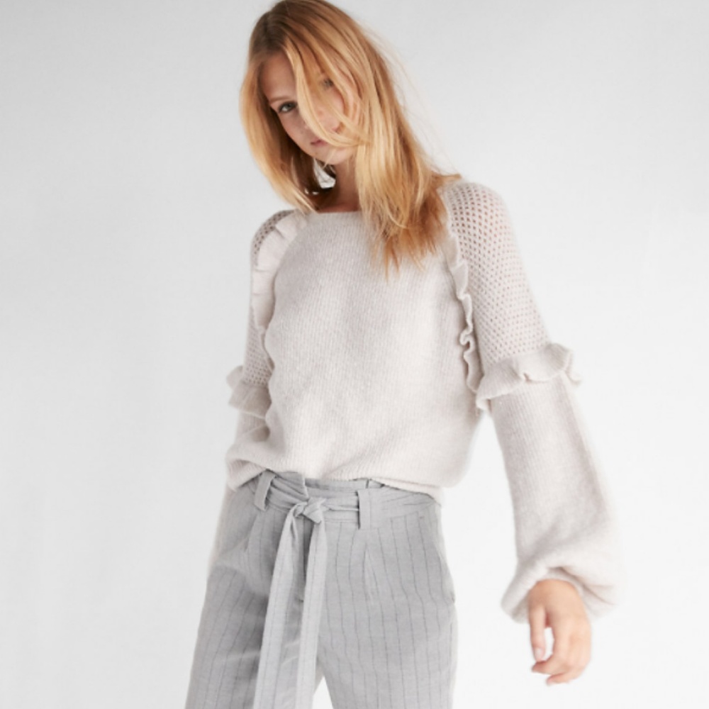 Express Balloon Sleeve Ruffle Sweater